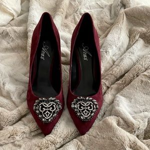 Italian Burgundy Suede Formal Heels with Rhinestones